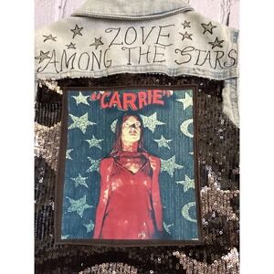Kids Carrie Horror Movie Denim Vest Sequin Ruffle Handpainted